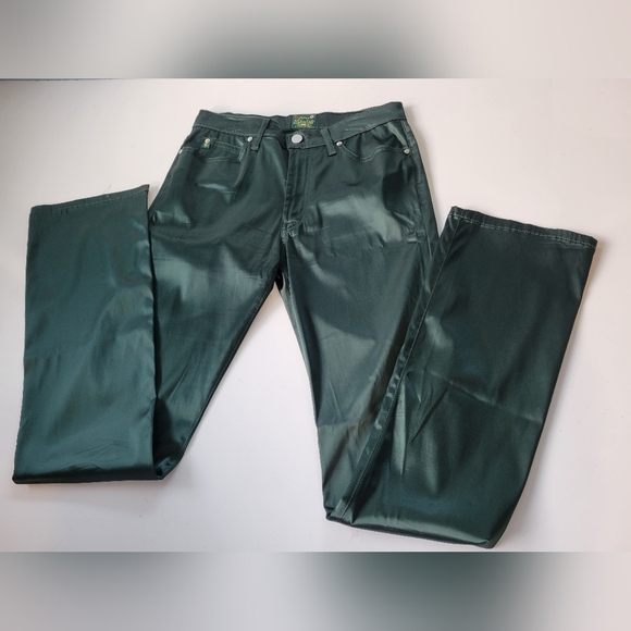 Miss Sixty Y2K Green Shiny Bootcut Pants Size 27 - Picture 1 of 13